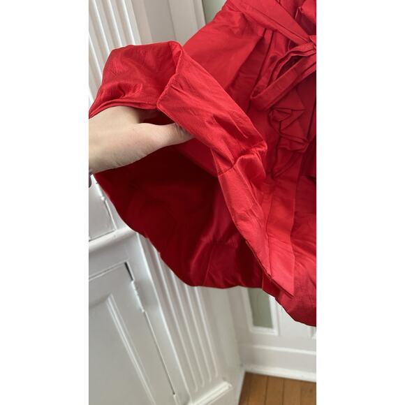 Teri Jon Red Silk Bubble Flower Button Up Mini Dress Cocktail 4 - Picture 9 of 10